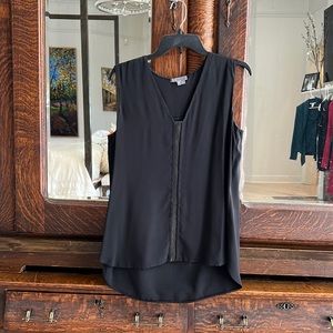 Vince, black silk sleeveless top with leather middle detail. Good condition.
